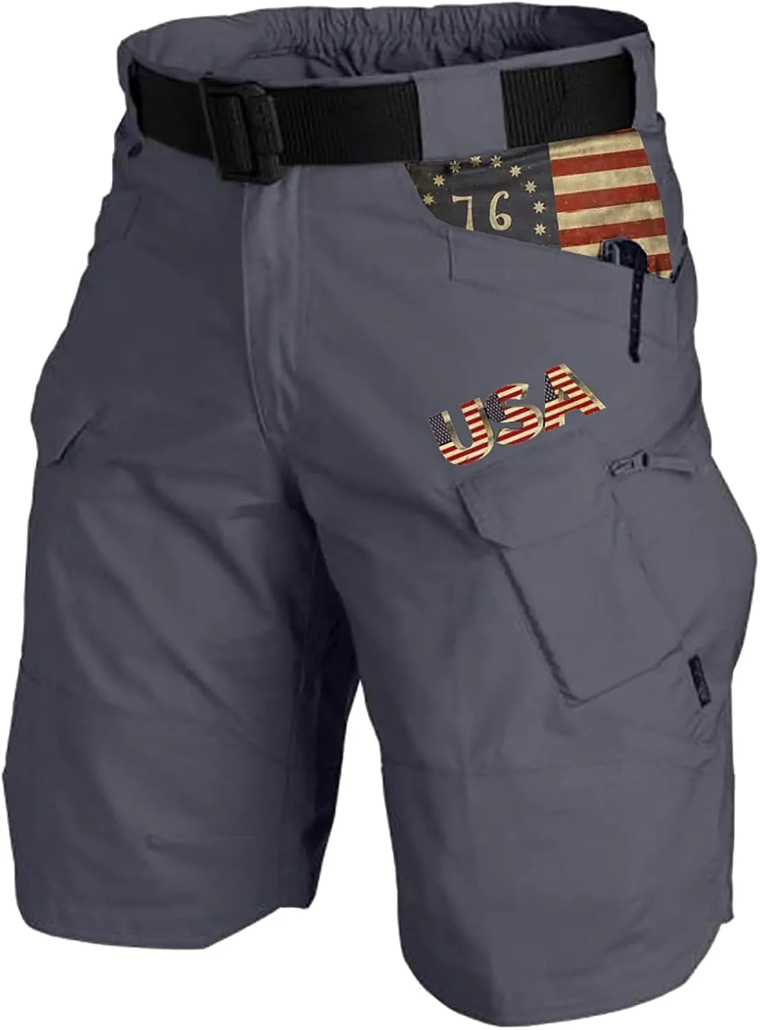 Men's 4th of July Cargo Shorts Patriotic Tactical Shorts Zipper Pockets Hiking Shorts Stretchy Waist Pants