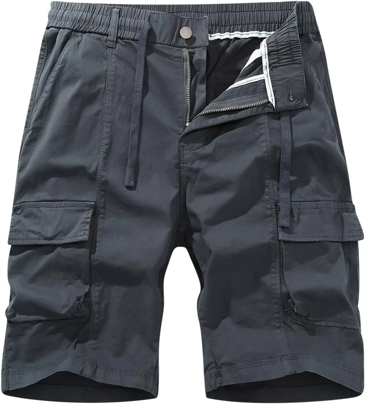 Mens 7 Inch Shorts Casual Drawstring Elastic Waist Cargo Shorts Multi Pockets Regular Big & Tall Utility Shorts