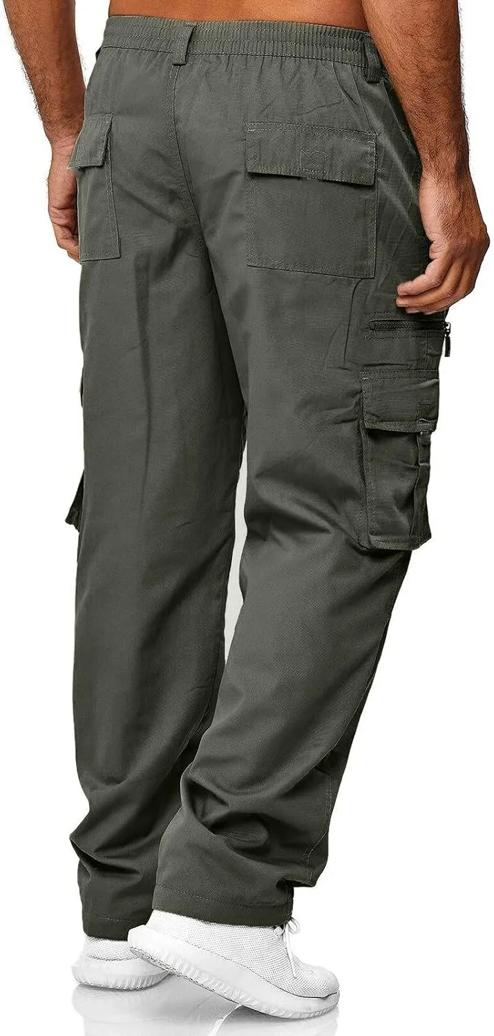 Mens Cargo Pants Casual and Warm Men's Solid Color Work Clothes Pockets and Tactical Pant Hiking Jogger for Men