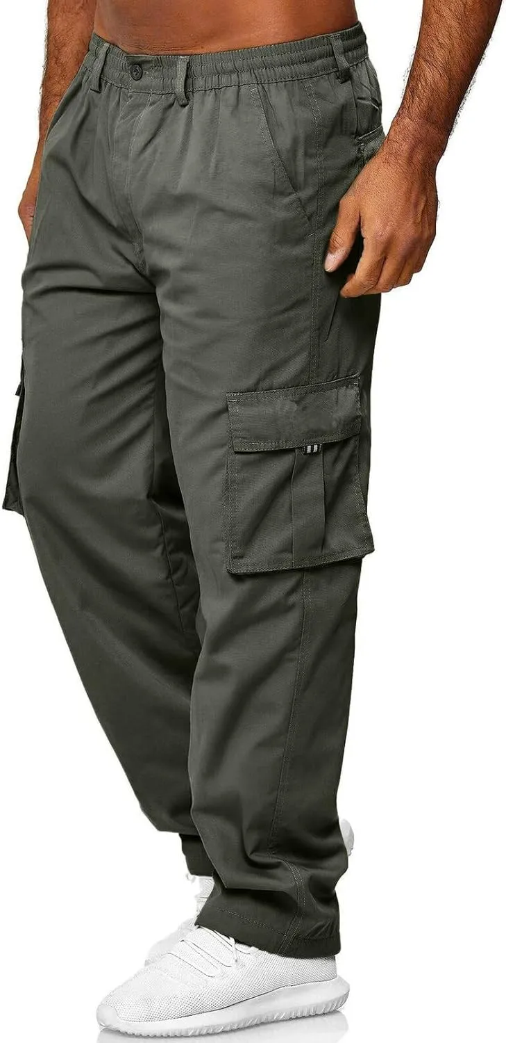 Mens Cargo Pants Casual and Warm Men's Solid Color Work Clothes Pockets and Tactical Pant Hiking Jogger for Men