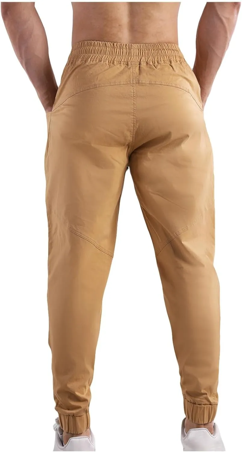 Mens Cargo Pants Elastic Waist Drawstring Relaxed Fit Joggers for Men Tapered Stretch Outdoor Work Pants