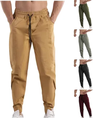 Mens Cargo Pants Elastic Waist Drawstring Relaxed Fit Joggers for Men Tapered Stretch Outdoor Work Pants