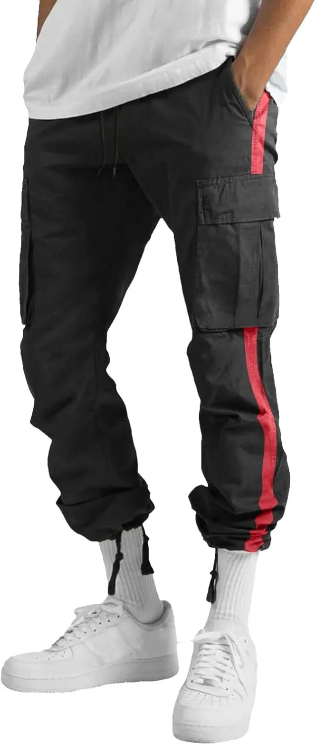 Men's Cargo Pants with Pockets Hat Multi Woven Pocket Foot Rope Solid Pants Gear Men's Hiking Tactical Sweatpants