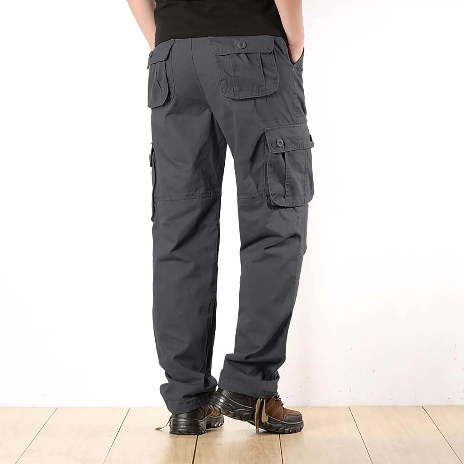 Men's Cotton Cargo Pants Comfort Flat Front Stretch Chino Golf Trouser Classic Basic Heavy Duty Durable Work Utility Pants