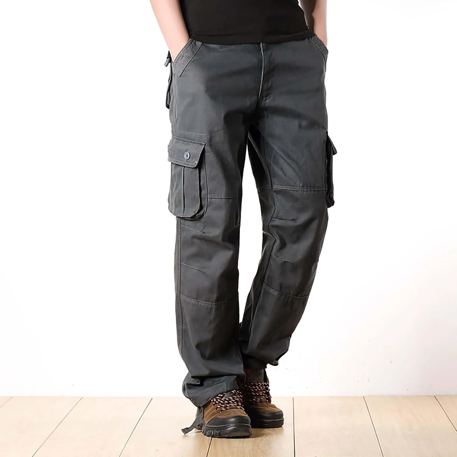 Men's Cotton Cargo Pants Comfort Flat Front Stretch Chino Golf Trouser Classic Basic Heavy Duty Durable Work Utility Pants