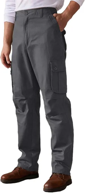 Men's Cotton Cargo Pants Comfort Flat Front Stretch Chino Golf Trouser Classic Basic Heavy Duty Durable Work Utility Pants