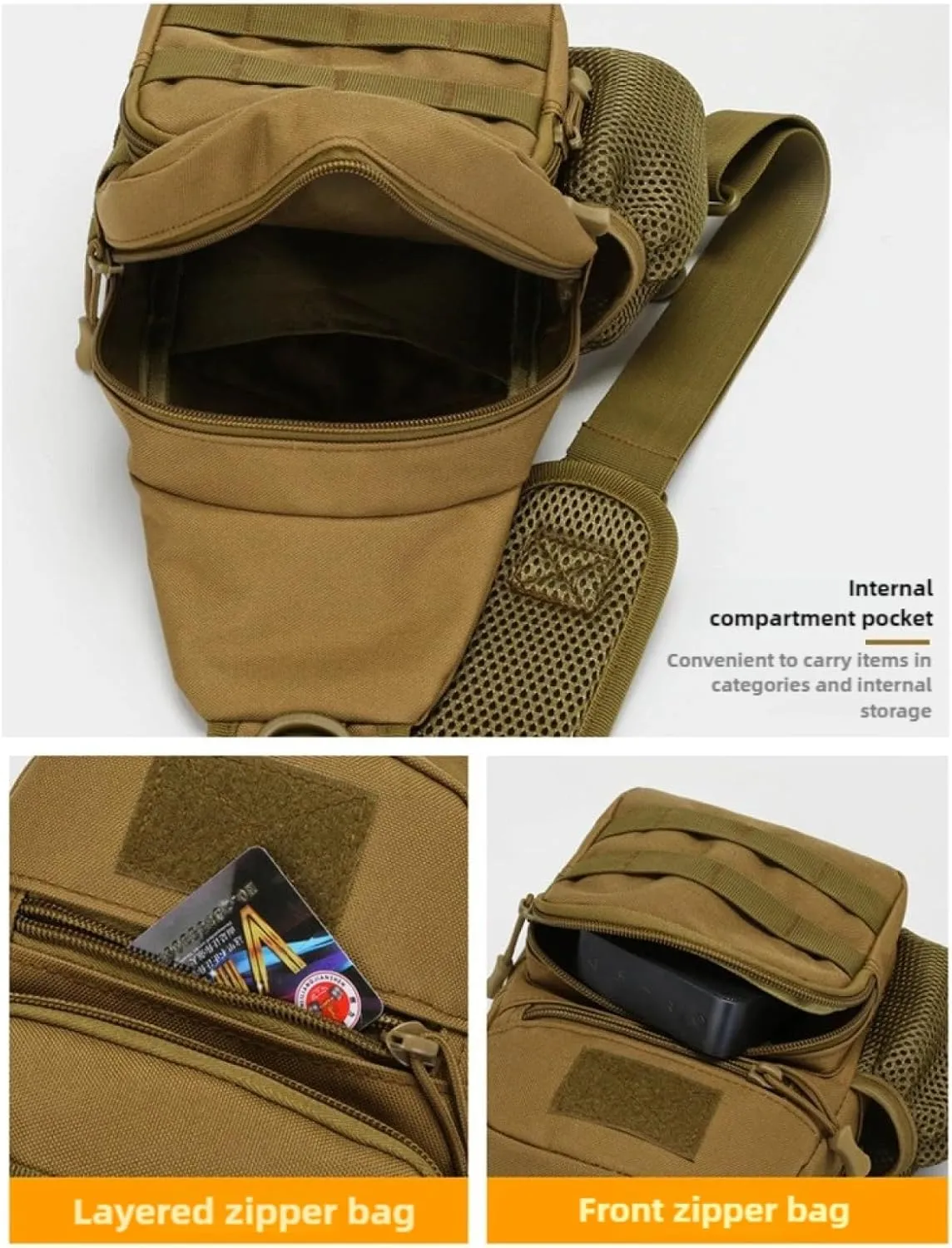 Men's cross - body bag, men's fishing shoulder bag, men's tactical sling bag, MOLLE cross - body bag, chest - shoulder backpack with water bottle holder and pouch, EDC. (CP)