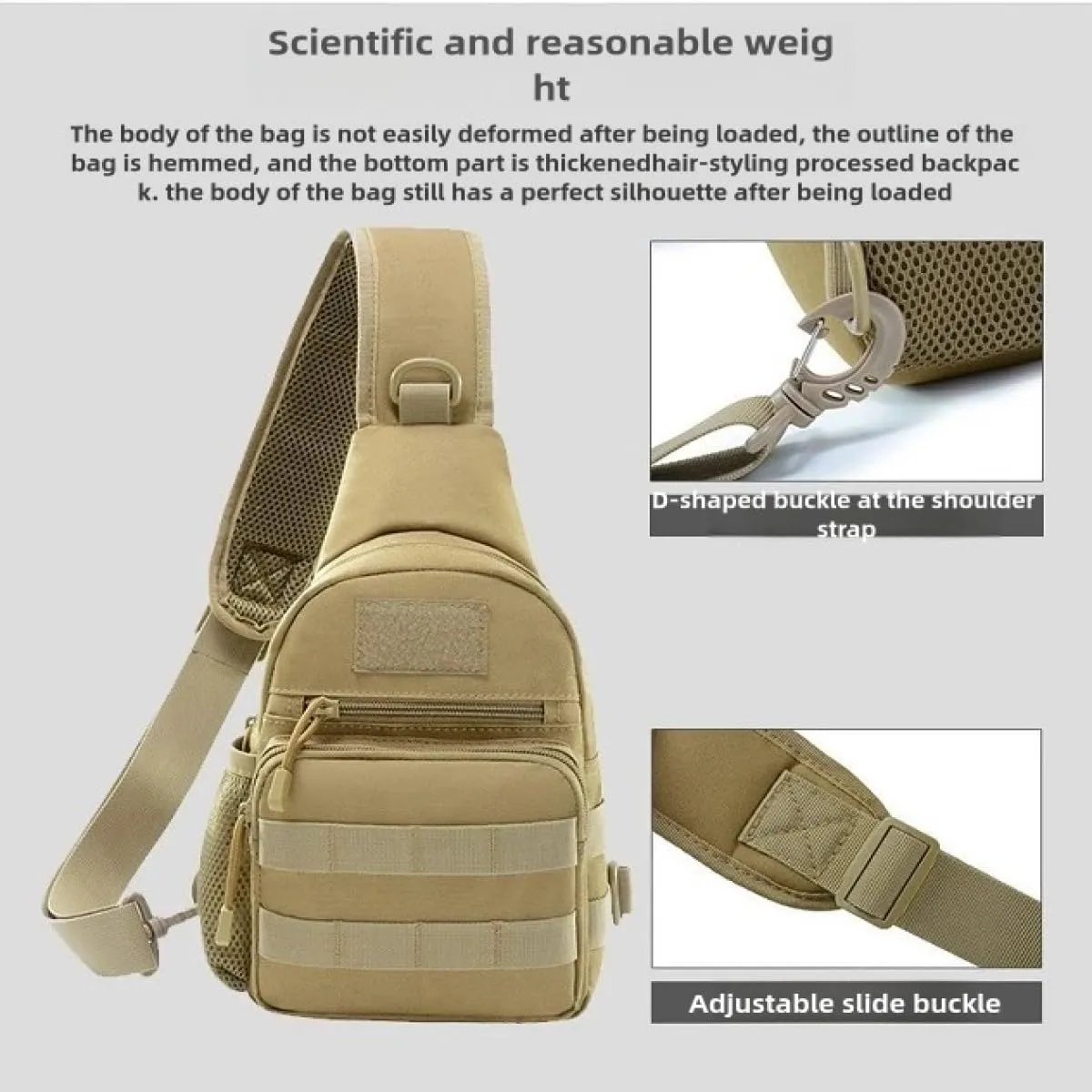 Men's cross - body bag, men's fishing shoulder bag, men's tactical sling bag, MOLLE cross - body bag, chest - shoulder backpack with water bottle holder and pouch, EDC. (CP)
