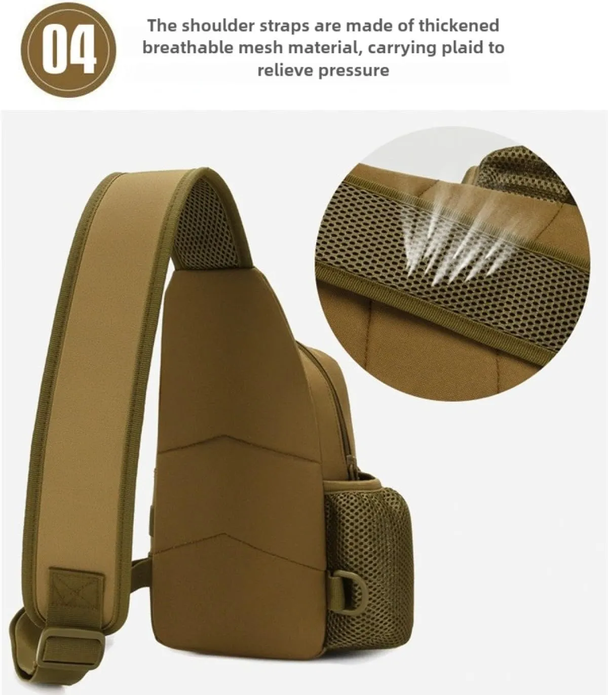 Men's cross - body bag, men's fishing shoulder bag, men's tactical sling bag, MOLLE cross - body bag, chest - shoulder backpack with water bottle holder and pouch, EDC. (CP)