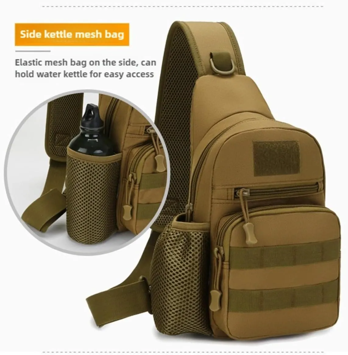 Men's cross - body bag, men's fishing shoulder bag, men's tactical sling bag, MOLLE cross - body bag, chest - shoulder backpack with water bottle holder and pouch, EDC. (CP)