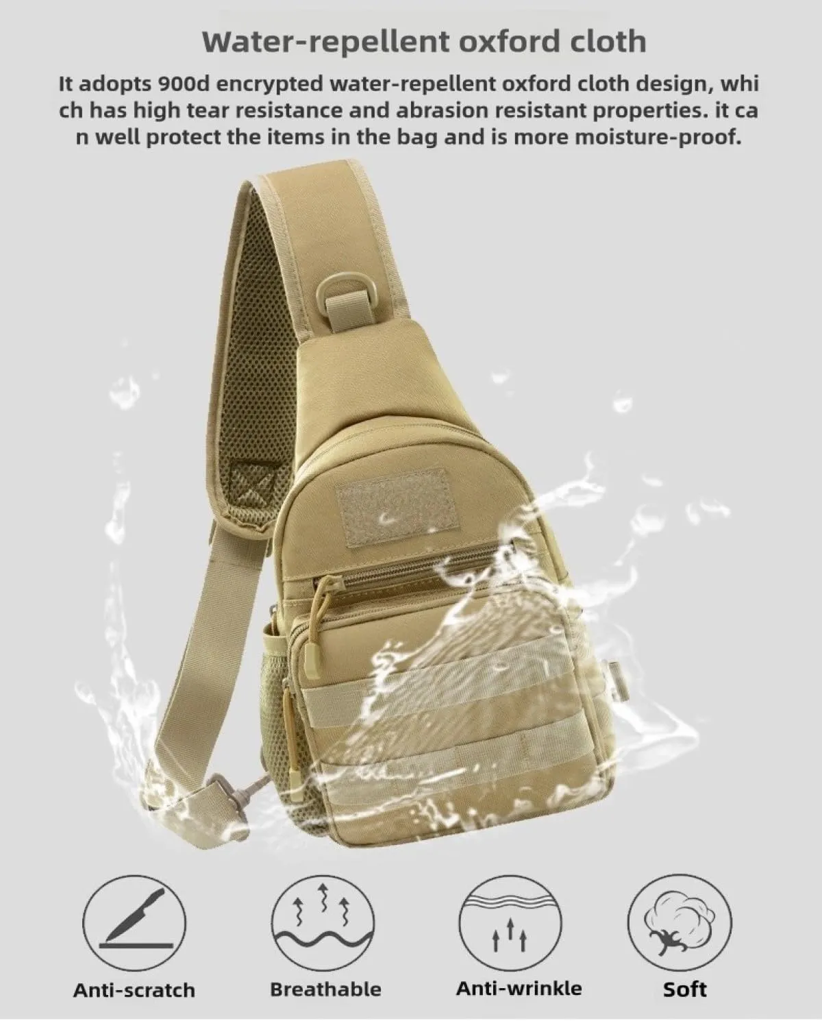 Men's cross - body bag, men's fishing shoulder bag, men's tactical sling bag, MOLLE cross - body bag, chest - shoulder backpack with water bottle holder and pouch, EDC. (CP)