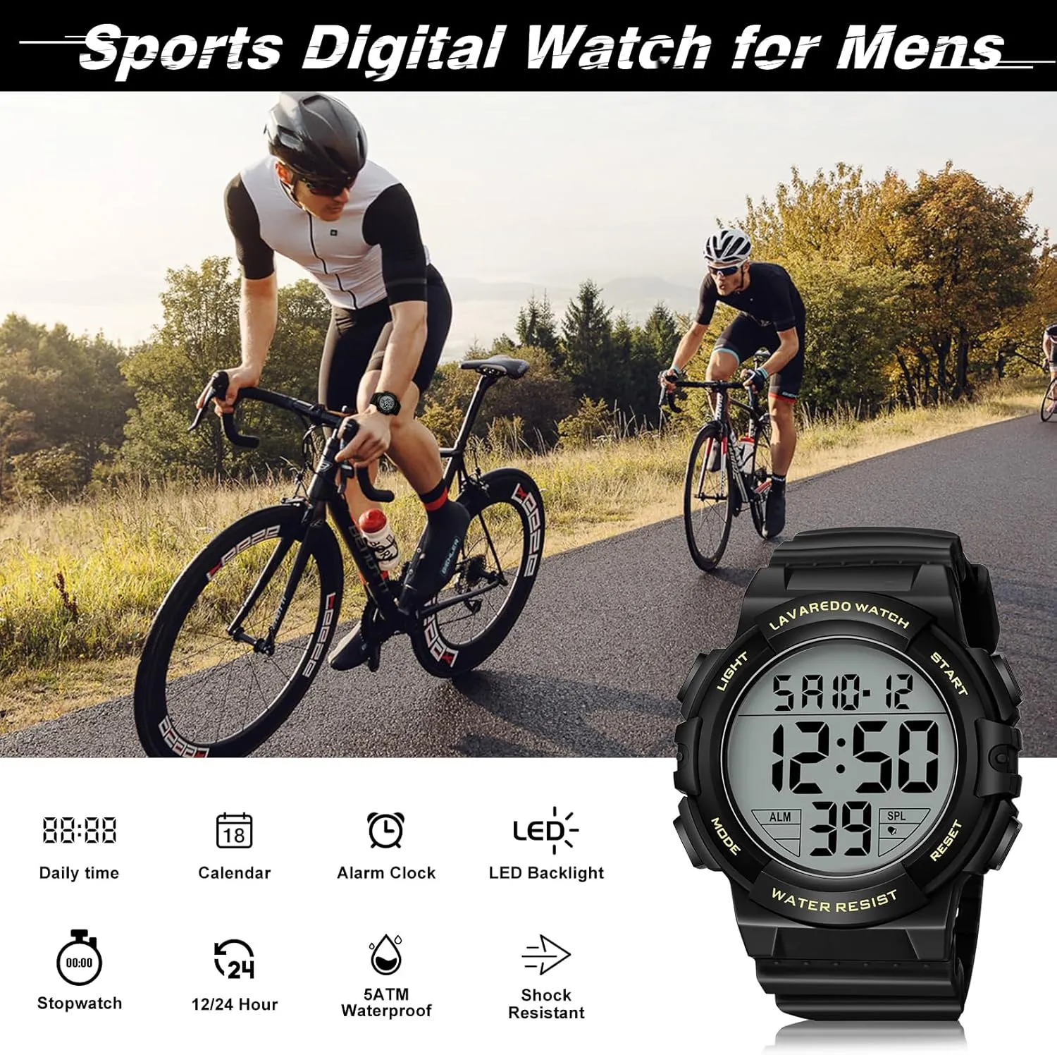 Mens Digital Watch, Sport Military Watches for Men Waterproof LED Screen Large Face Tactical Watch with Backlight Alarm Stopwatch Wrist Watch