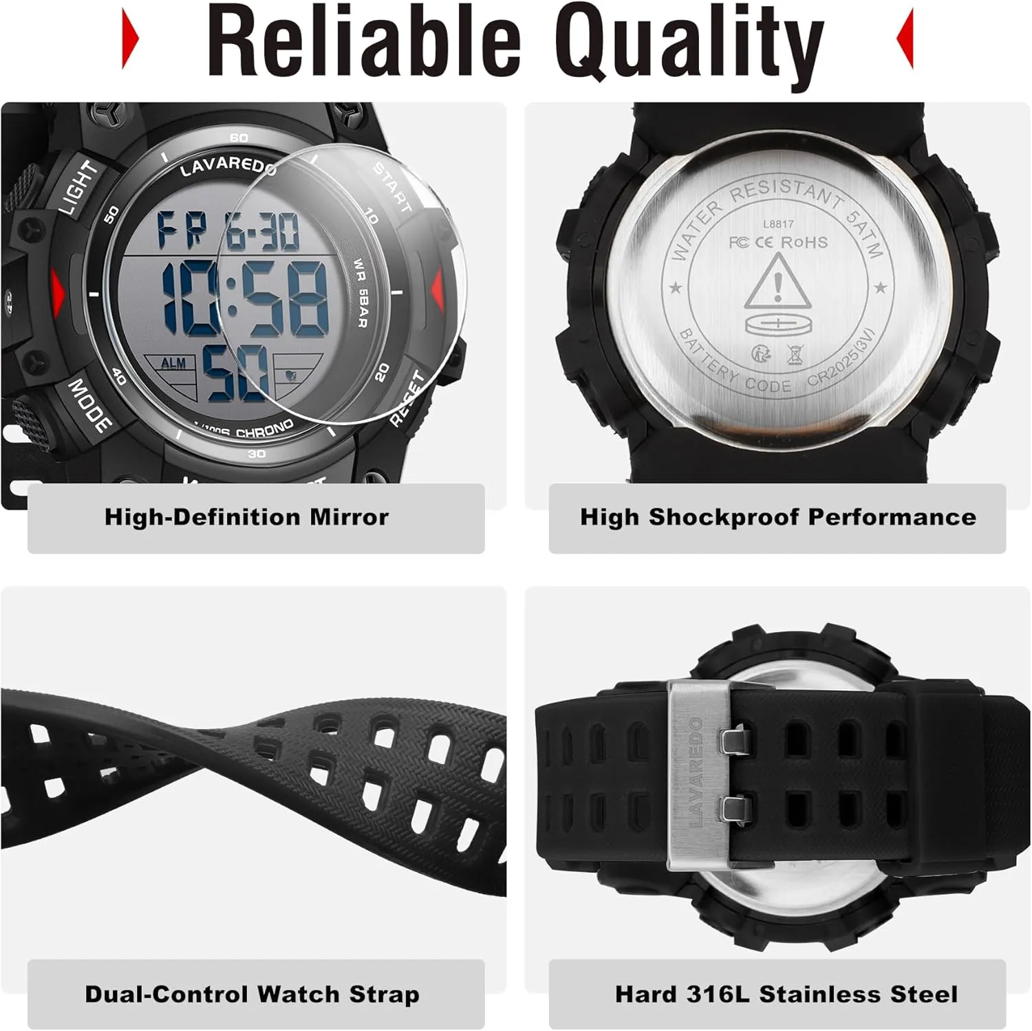 Men's Digital Watch Sports Outdoor Waterproof Watches for Men with LED Backlight Alarm Stopwatch Mens Watches Digital Chronograph Military Date