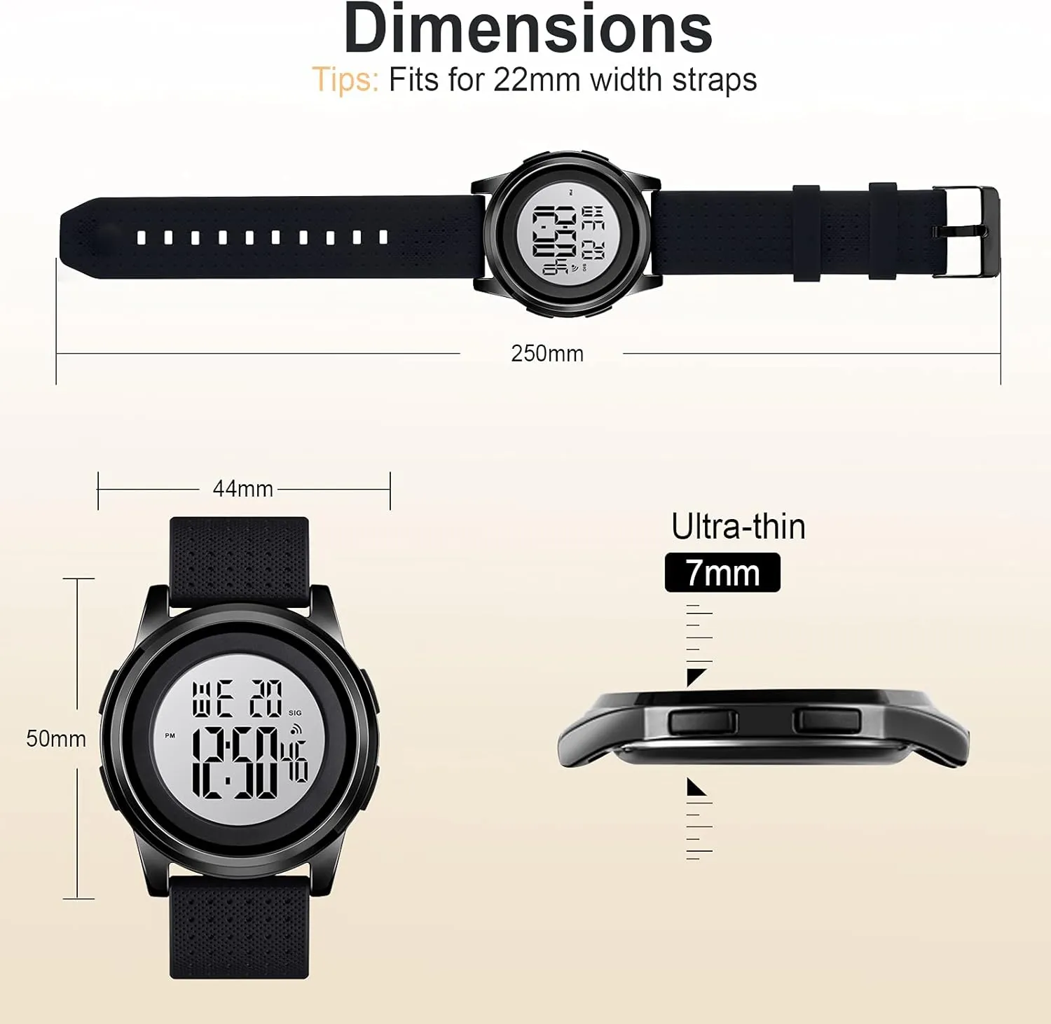 Mens Digital Watch Ultra-Thin Sports Waterproof Simple Watch Stainless Steel Wrist Watch for Men Women