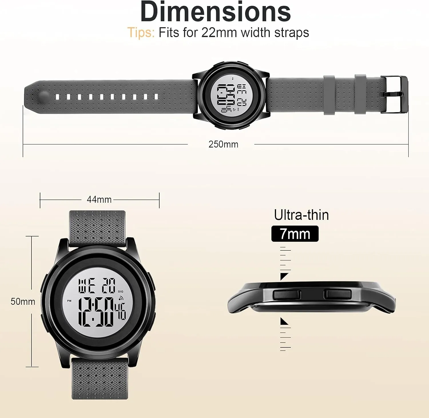 Mens Digital Watch Ultra-Thin Sports Waterproof Simple Watch Stainless Steel Wrist Watch for Men Women