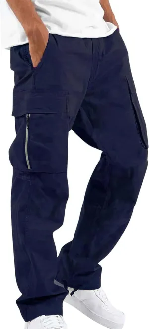 Mens' Fleece Joggers Sweatpants Solid Color Pants Men Overalls Drawstring Workout Tactical Joggers Sweatpants for Men