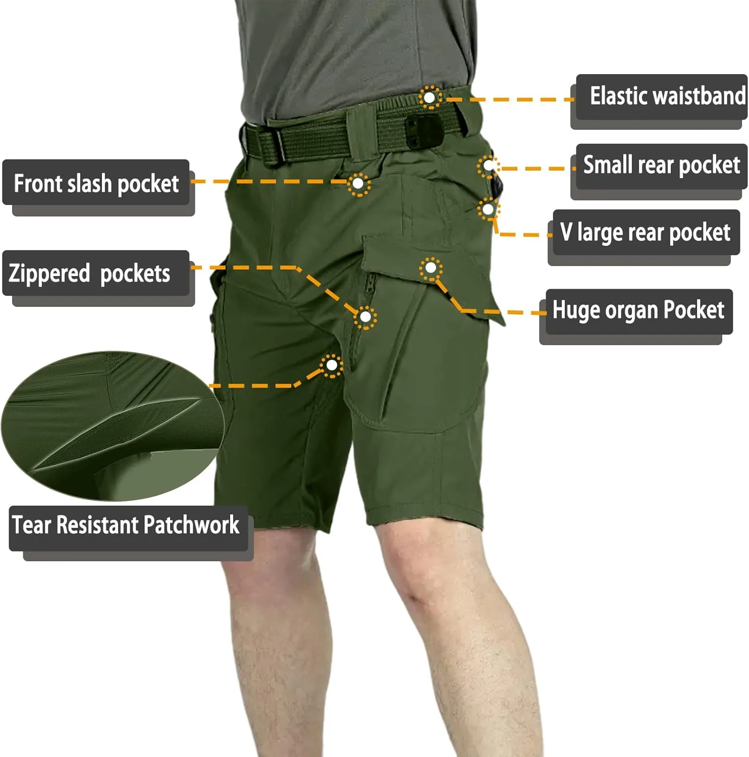 Mens Hiking Cargo Shorts 9 Pockets Quick Dry Lightweight Stretch Tactical Short Outdoor Fishing Campin