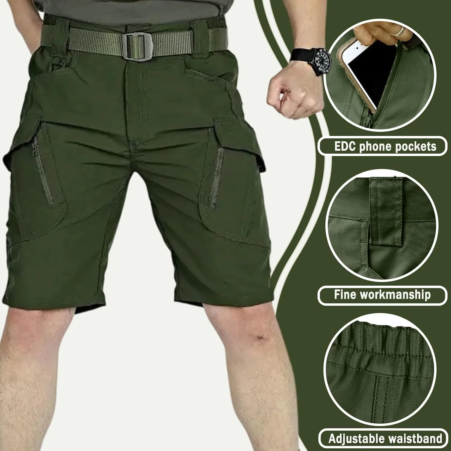 Mens Hiking Cargo Shorts 9 Pockets Quick Dry Lightweight Stretch Tactical Short Outdoor Fishing Campin