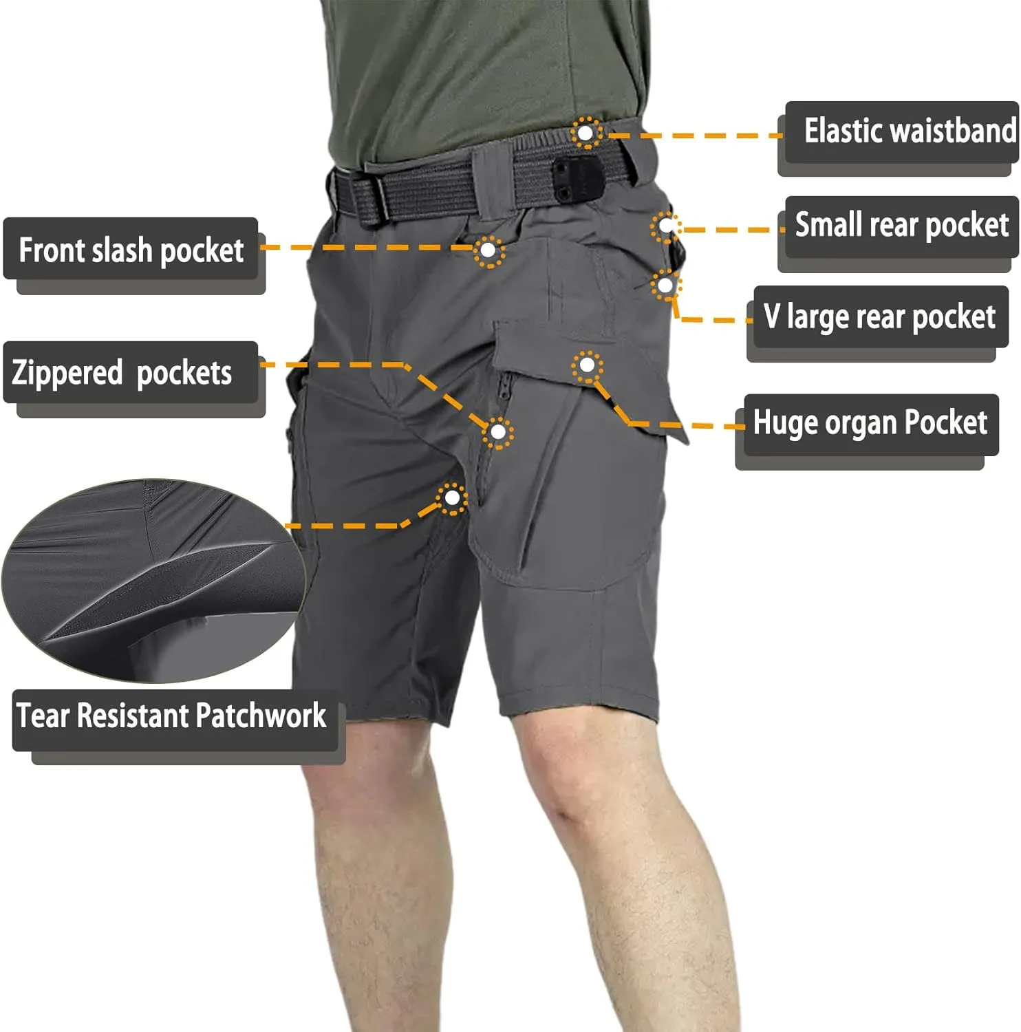 Mens Hiking Cargo Shorts 9 Pockets Quick Dry Lightweight Stretch Tactical Short Outdoor Fishing Campin