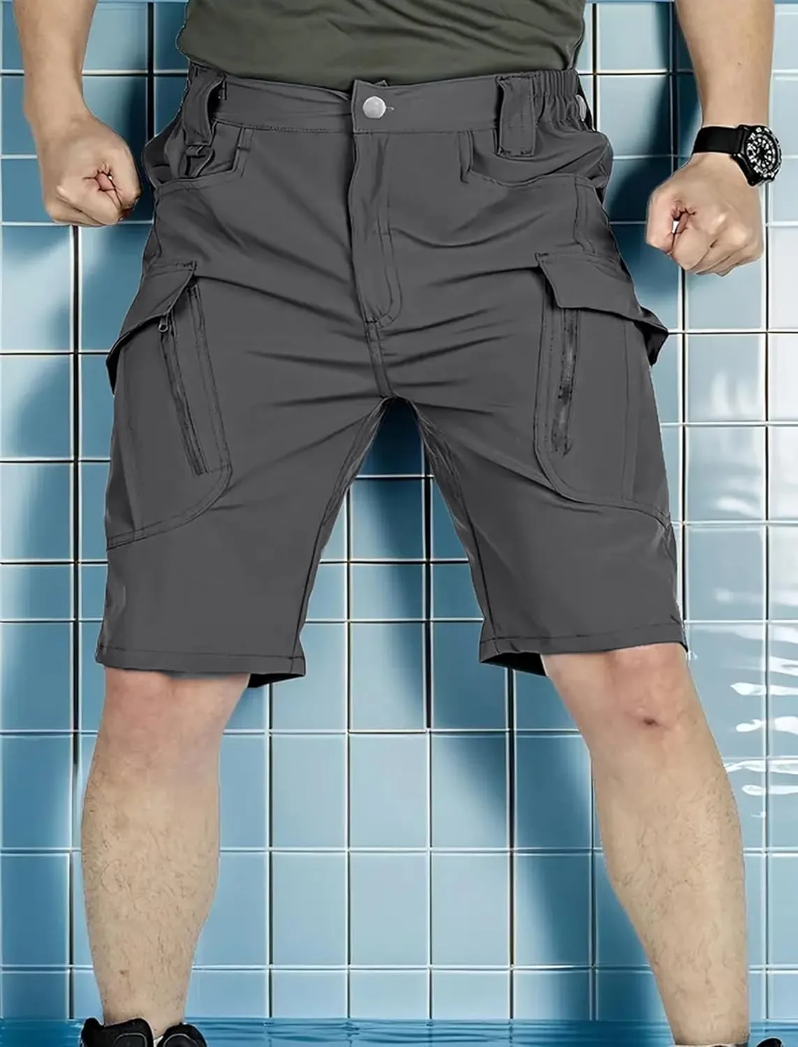 Mens Hiking Cargo Shorts 9 Pockets Quick Dry Lightweight Stretch Tactical Short Outdoor Fishing Campin