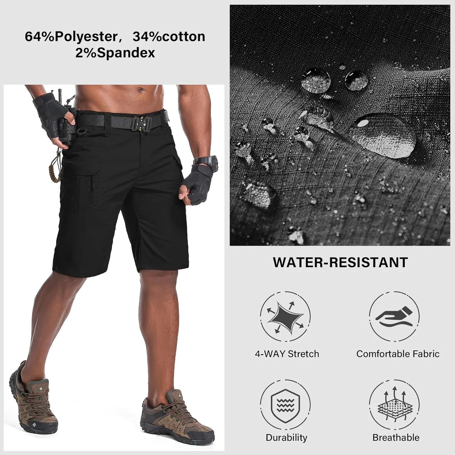 Men's Hiking Cargo Tactical Shorts with Multi Pockets Stretch Water Resistant Shorts Outdoor Hiking Fishing Camping