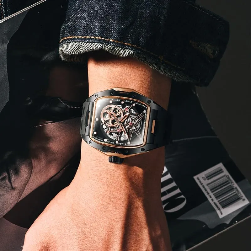 Men's Hollow Watches Sports Outdoor Waterproof Automatic Wristwatch Fashion Black Silicone Strap Luminous Mechanical Watch 2025 New Model