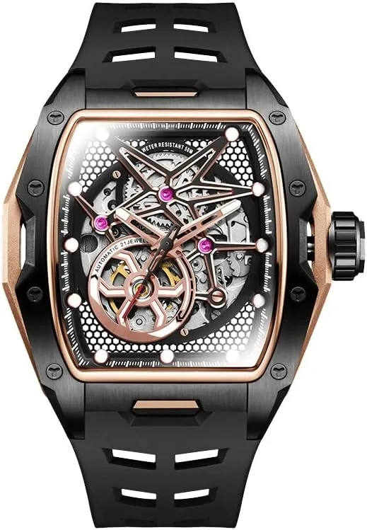 Men's Hollow Watches Sports Outdoor Waterproof Automatic Wristwatch Fashion Black Silicone Strap Luminous Mechanical Watch 2025 New Model