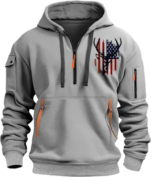 Men's Hoodies Quarter Zip Pullover Vintage Workout Running Active Hoodies with Pockets Military Tactical Sweatshirt
