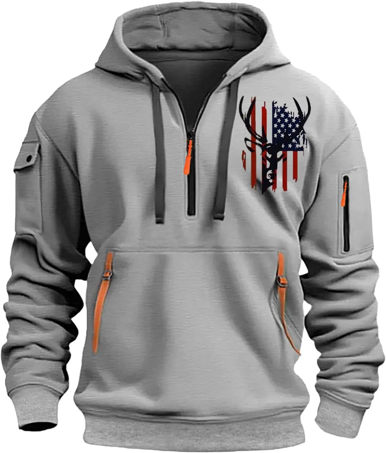 Men's Hoodies Quarter Zip Pullover Vintage Workout Running Active Hoodies with Pockets Military Tactical Sweatshirt
