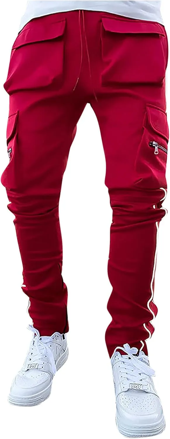 Men's Multi Pocket Cargo Pants Punk Rock Street Harem Pant Reflective Technical Hip Hop Sport Sweatpants