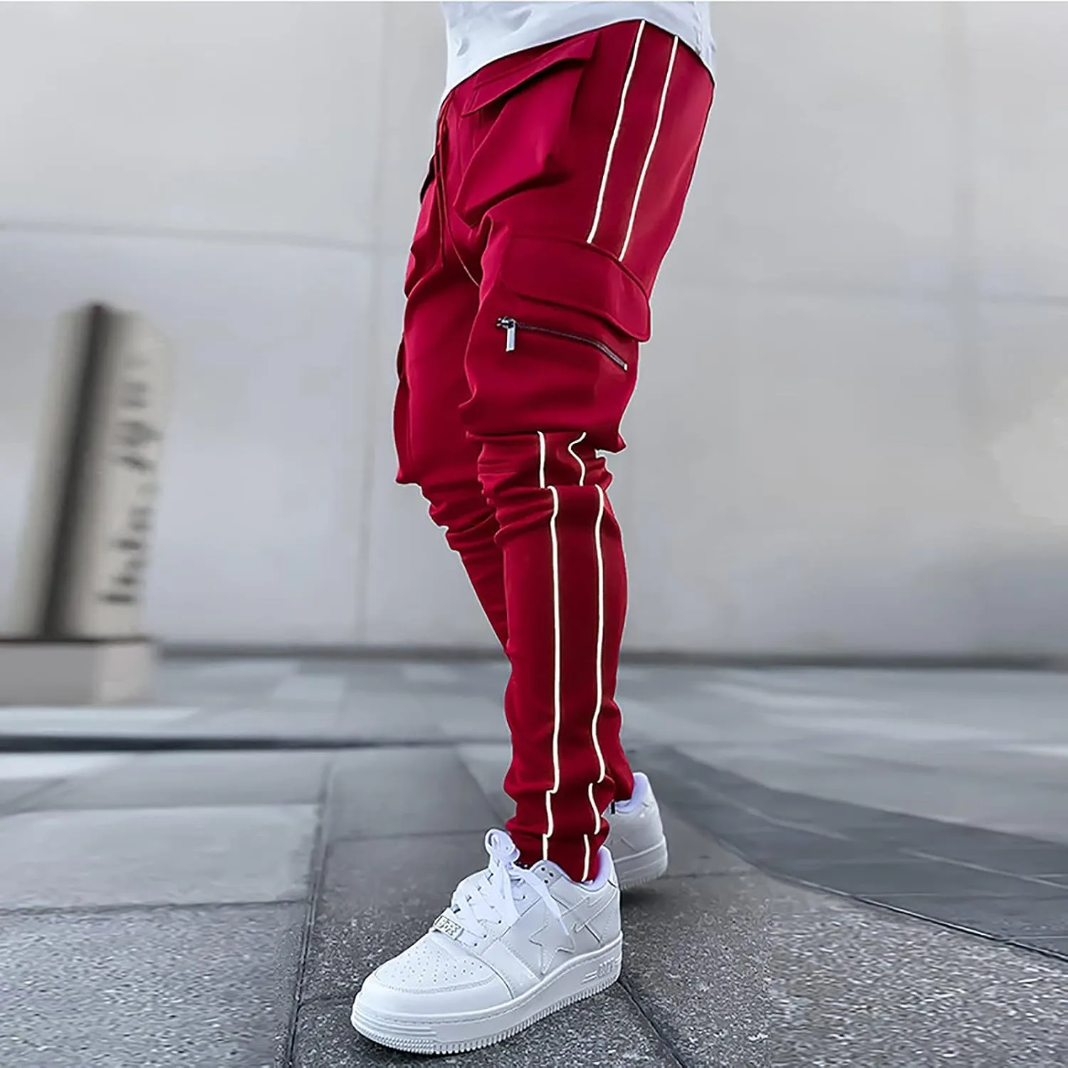 Men's Multi Pocket Cargo Pants Punk Rock Street Harem Pant Reflective Technical Hip Hop Sport Sweatpants