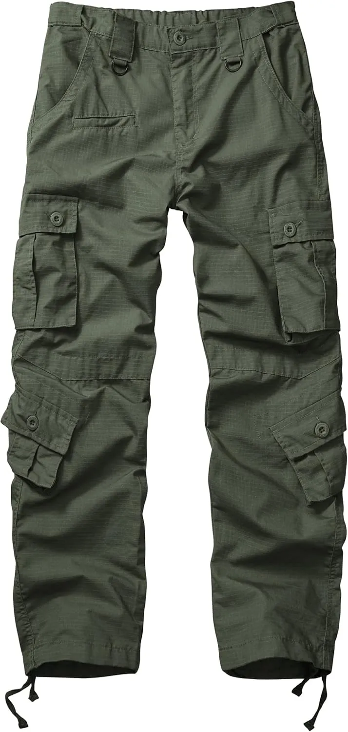 Men's Outdoor Hiking Pants, Elastic Waist Cargo Pants for Men Casual Work Ripstop Tactical Pants with 9 Pockets
