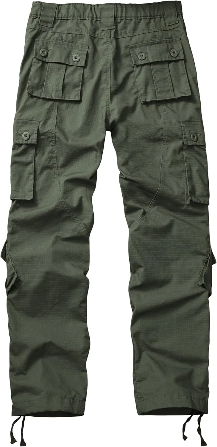 Men's Outdoor Hiking Pants, Elastic Waist Cargo Pants for Men Casual Work Ripstop Tactical Pants with 9 Pockets