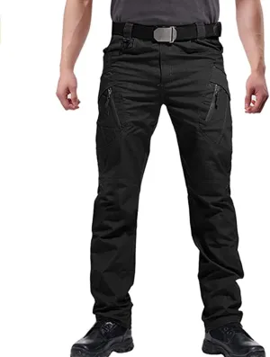 Men's Outdoor Work Military Tactical Pants Lightweight Ripstop Combat Trousers Hiking Pant with 9 Pockets No Belt