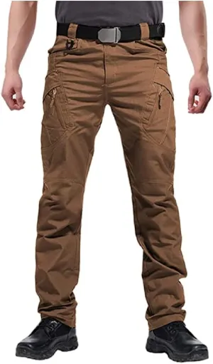 Men's Outdoor Work Military Tactical Pants Lightweight Ripstop Combat Trousers Hiking Pant with 9 Pockets No Belt