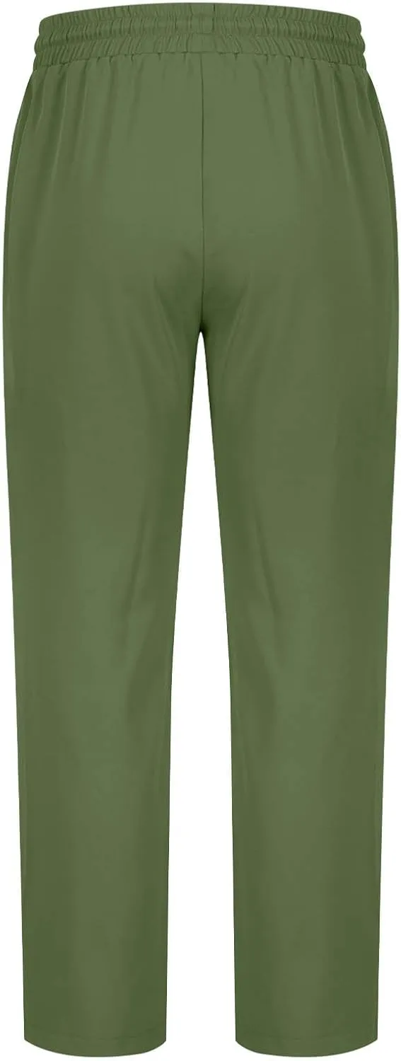 Mens Pants Cargo Elastic Waist Drawstring Straight Pants with Pocket Casual Outdoor Jogger Running Sport Trousers