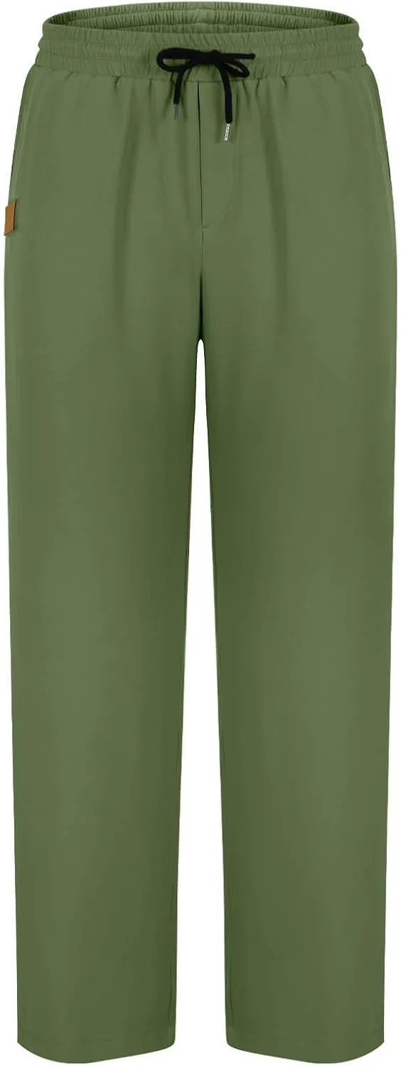 Mens Pants Cargo Elastic Waist Drawstring Straight Pants with Pocket Casual Outdoor Jogger Running Sport Trousers