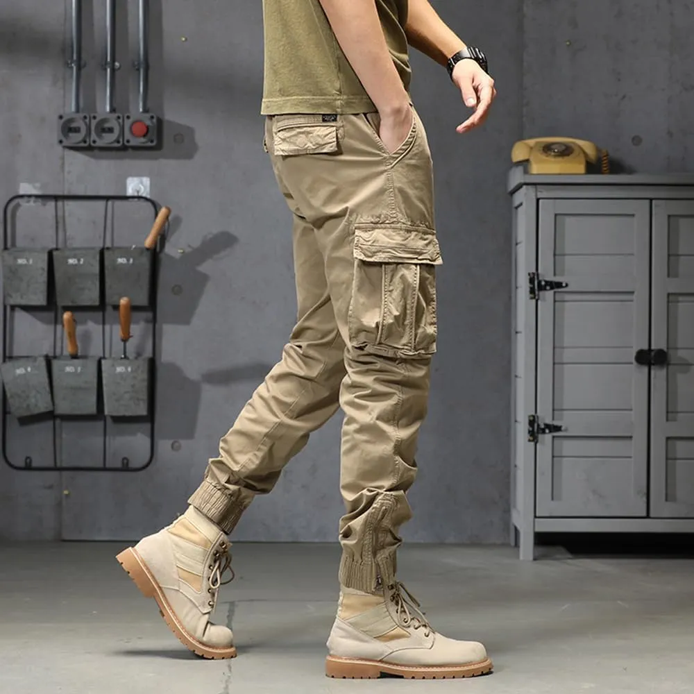 Men's Regular Fit Cargo Pants Drawstring Cotton Multi Pockets Tactical Pants