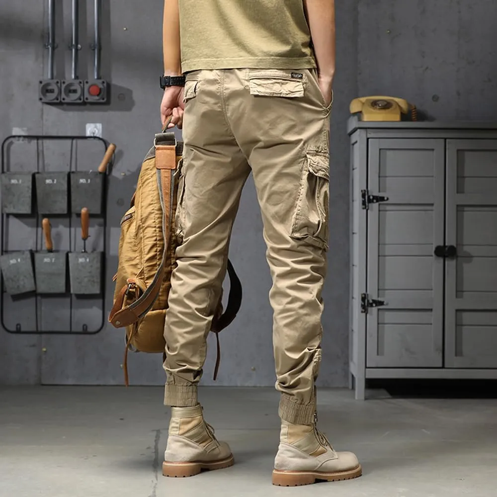 Men's Regular Fit Cargo Pants Drawstring Cotton Multi Pockets Tactical Pants