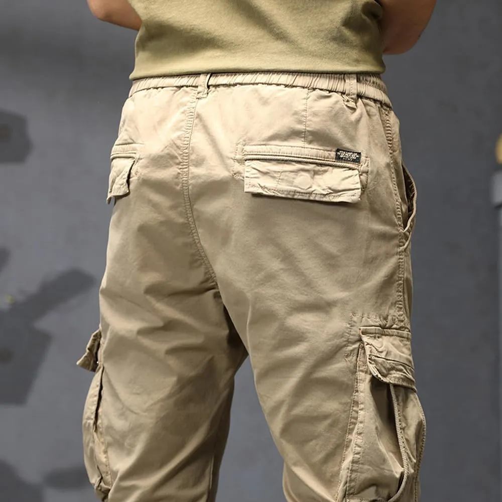 Men's Regular Fit Cargo Pants Drawstring Cotton Multi Pockets Tactical Pants