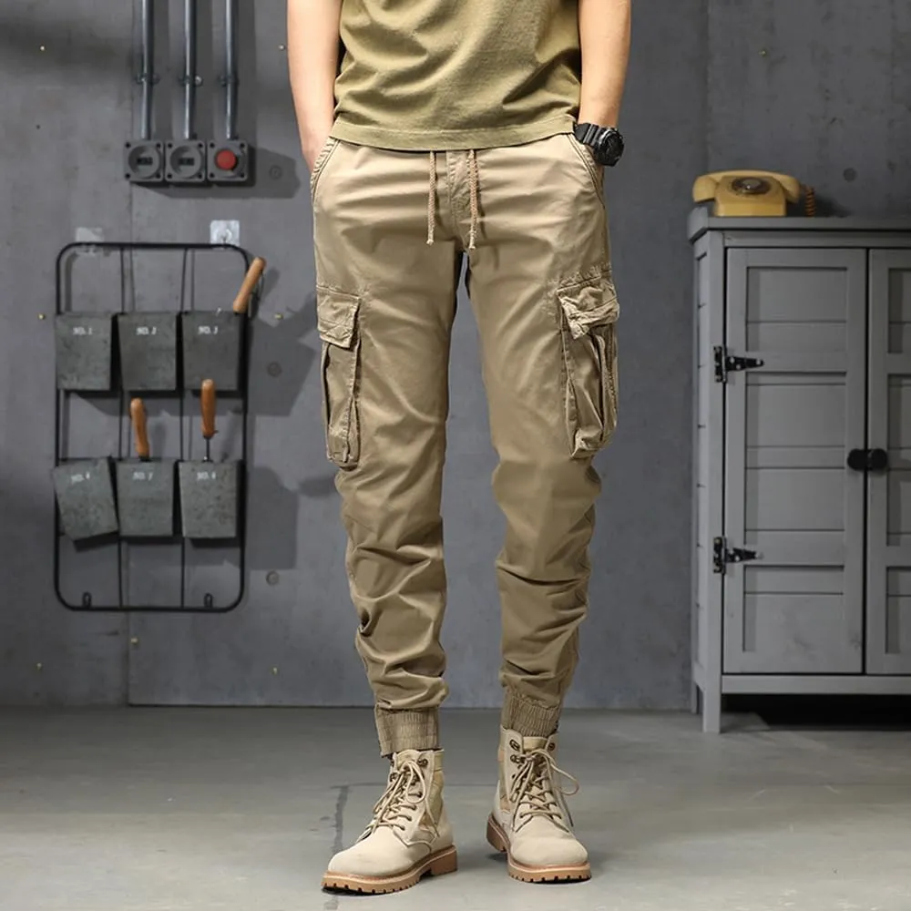 Men's Regular Fit Cargo Pants Drawstring Cotton Multi Pockets Tactical Pants