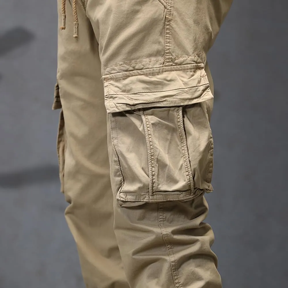 Men's Regular Fit Cargo Pants Drawstring Cotton Multi Pockets Tactical Pants
