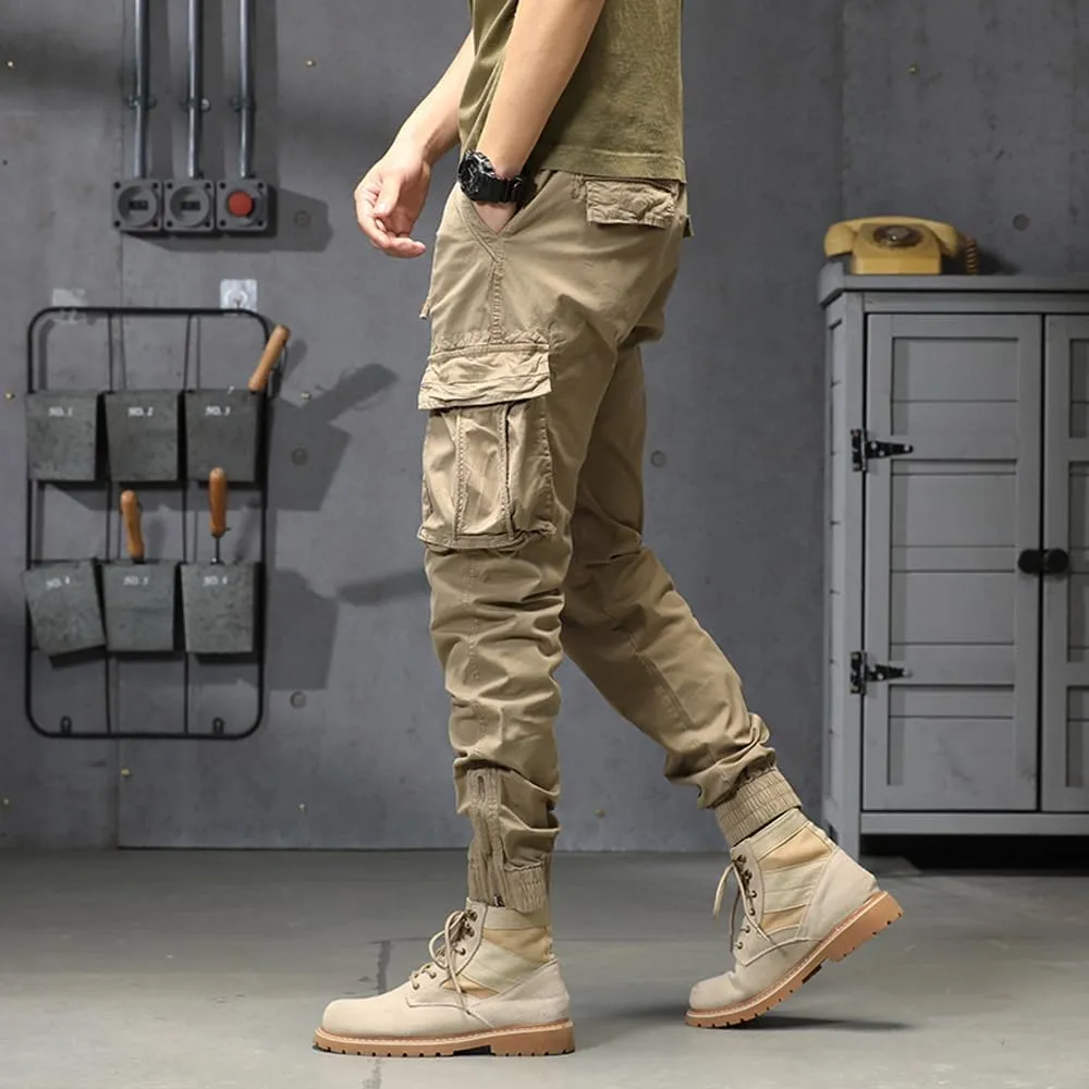 Men's Regular Fit Cargo Pants Drawstring Cotton Multi Pockets Tactical Pants
