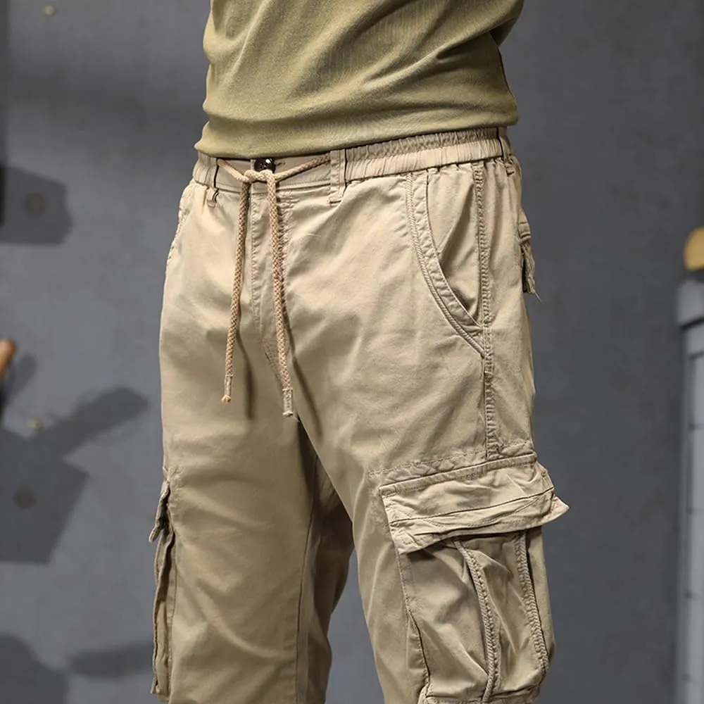 Men's Regular Fit Cargo Pants Drawstring Cotton Multi Pockets Tactical Pants