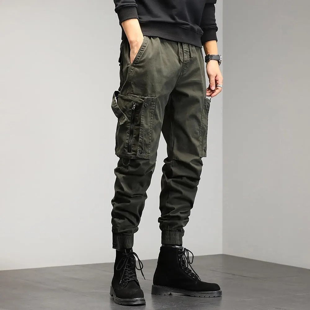 Men's Regular Fit Tactical Cargo Pants Drawstring Cotton 3D Pockets Work Pants