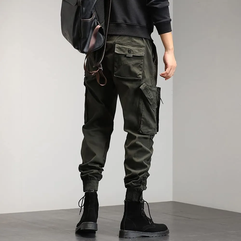 Men's Regular Fit Tactical Cargo Pants Drawstring Cotton 3D Pockets Work Pants