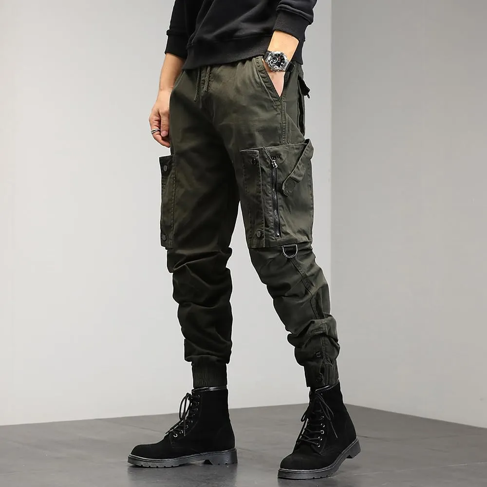 Men's Regular Fit Tactical Cargo Pants Drawstring Cotton 3D Pockets Work Pants