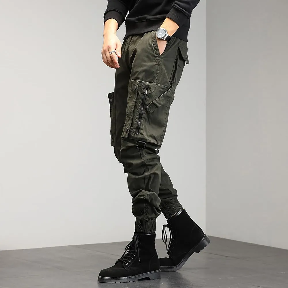 Men's Regular Fit Tactical Cargo Pants Drawstring Cotton 3D Pockets Work Pants