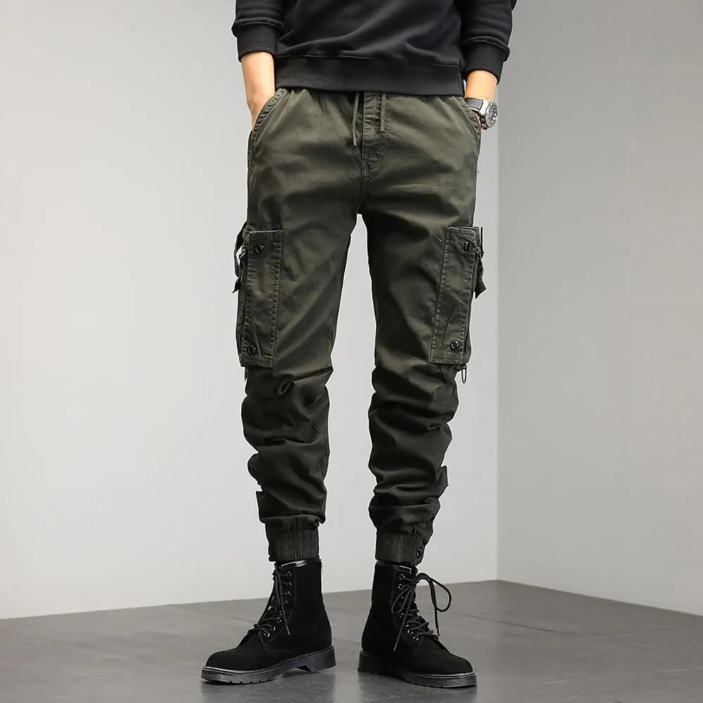 Men's Regular Fit Tactical Cargo Pants Drawstring Cotton 3D Pockets Work Pants