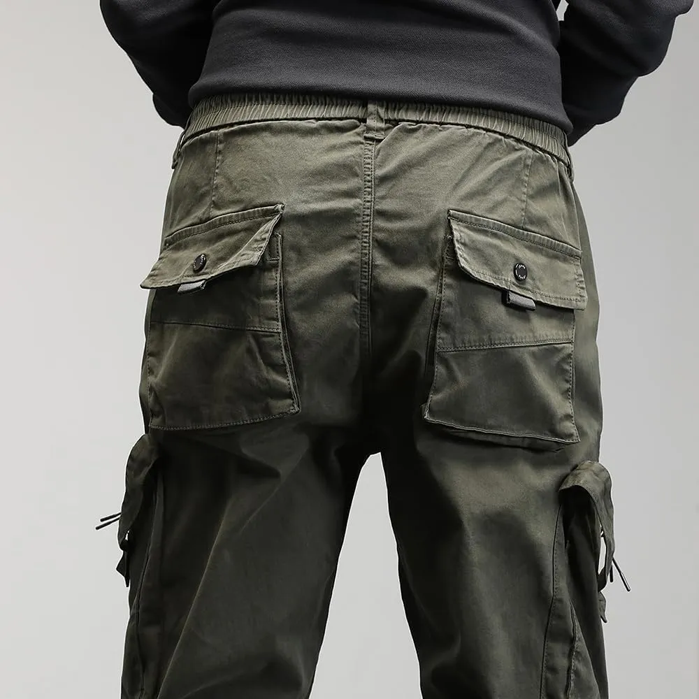Men's Regular Fit Tactical Cargo Pants Drawstring Cotton 3D Pockets Work Pants